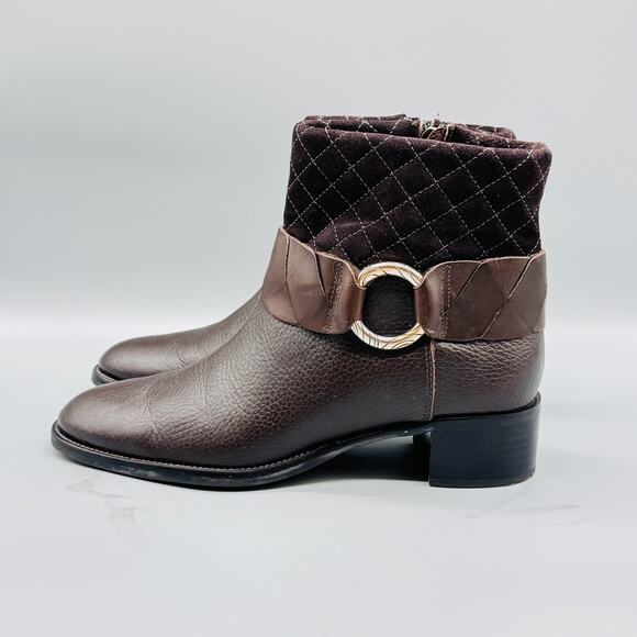 Brighton Boots Womens 8 Brown Leather Johnny Quilted Ankle Zip Block Heel Winter - Picture 4 of 12